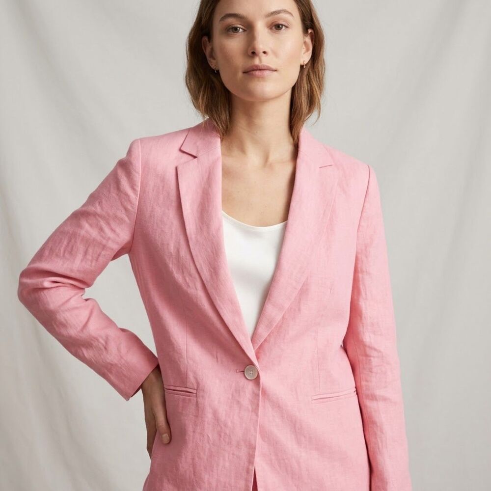 Talbots Pink Linen Blazer Sz 8 One Button Office Preppy Classic Chic Capsule New